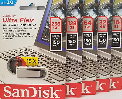 $7.98 • Buy USB Flash Drive 3.0 SanDisk Ultra Flair Memory Stick 32GB 64GB 16GB 128GB 256GB