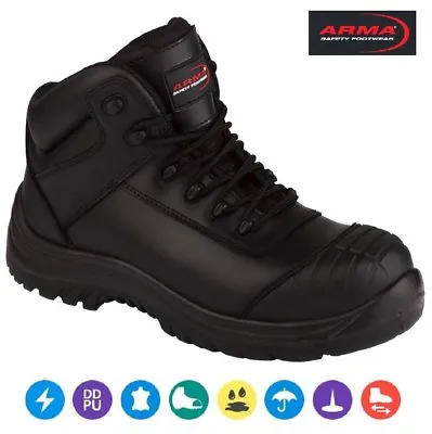 ARMA Mens Waterproof Composite Safety Toe Cap Work S3 Leather Shoes Boots Size • £32.95
