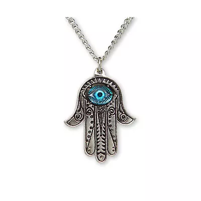 Lucky Hamsa Hand Evil Eye Amulet With Blue Eye Pendant Necklace NK-678B • $12.99
