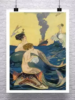 Mermaids At Sea 1880 Vintage Illustration Fine Art Giclee Print On Matte Paper • $16.38