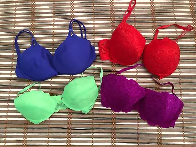 Lot Of 4 Underwire Bras 36C Tarea + Smart & Sexy Red Purple Lime Green Fuchsia • $21.99