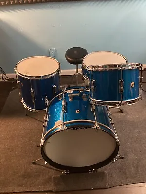 Ludwig  1966 Clubdate 4 Piece All Original MATCHING #s Blue Sparkle With Snare • $1500