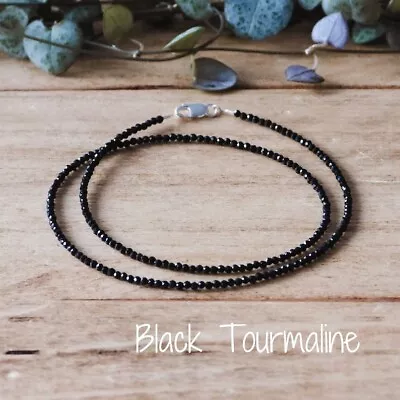 Beautiful Black Spinel Faceted Round Tiny Gemstone Beads Men Women Necklace 18  • $24.49