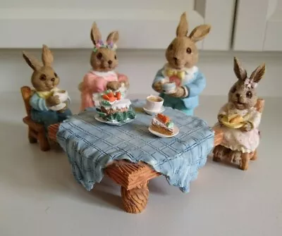 1993 MERVYNS Bunny Family & Table Carrot Cake Mom Dad Kids Figurines Spring • $21.95