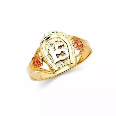 14k Tri Tone Gold Horseshoe 15 Años Flower Ring Quinceañera Herradura Oro Anillo • $215.98