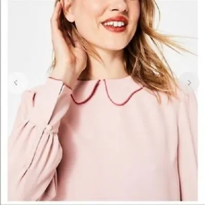$24 • Buy Boden Maggie Piped Collar Blouse Peter Pan Collar In Milkshake Pink US 16, UK 20