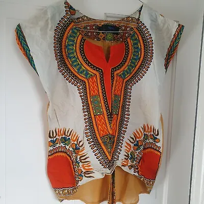 African Print Design White And Orange Dashiki Shirt SMALL SIZE 10 • £1.99