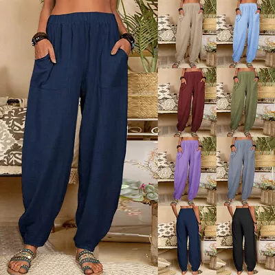 Plus Size Womens Cotton Linen Harem Pants Ladies Summer Loose Hippie Trousers 20 • $21.29