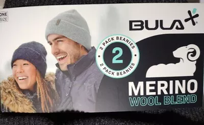 Bula Beanies Hat Merino Wool Blend Skully Adult One Size Black Gray 2 Pack • $14.98