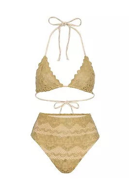 Nwt $245 Nightcap Free People Movement Golden Lace Hi Rise Bikini Set M • £86.73