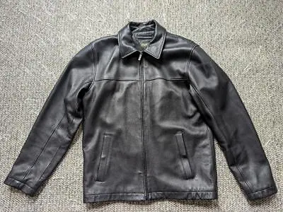 Vintage EDDIE BAUER Black Leather MEDIUM TALL Motorcycle Jacket • $168.95