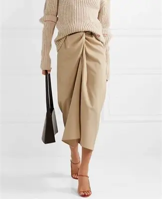 RRP€399🌟 MAX MARA Twist-front WOOL Twill Skirt   Usa12_ It46_ De42_ Uk14_ Fr44 • $95