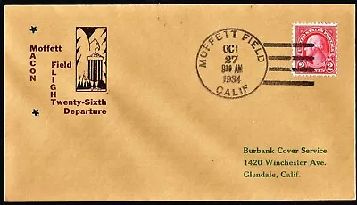 USS MACON ZRS-5 Zeppelin Flight Cover Moffett Field Oct 27 1934 Hulff Cachet • $18.75