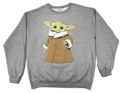 Jerzees Gray Long Sleeve Crew Neck Sweatshirt Large Yoda  Star Wars • $7.96