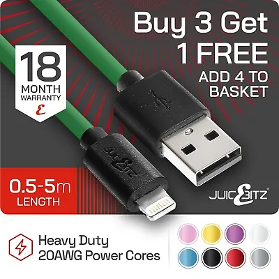 JuicEBitz® 20AWG Charging Cable For IPhone 12 11 SE 13 14 XS IPad Charger Lead • £7.49