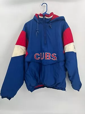 Chicago Cubs Starter Winter Jacket Size Large 1/2 Zipp Pullover With Hood • $79.99