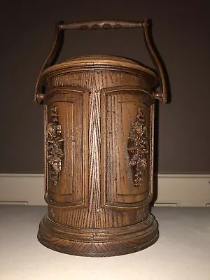 VTG Tall ICE BUCKET Faux Wood Fiberglass OWENS CORNING Lid Handle Floral Motif • $19.99