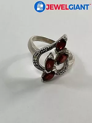 Sterling Silver Marcasite Garnet Ring Size 6.25 Missing Stone 3.8 G #ey478 • $9.99