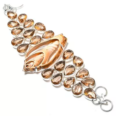 Cowrie Shell Morganite Gemstone Handmade 925 Sterling Silver Bracelet 7-8  D563 • $19.99