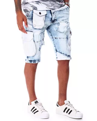 Men's Copper Rivet Ice Wash Cargo Pocket Window Denim Shorts • $24.95