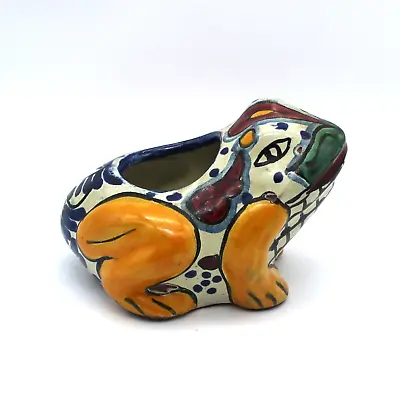 TALAVERA Mexican Pottery Hand Painted FROG PLANTER Flower Pot Artist Signed • $15