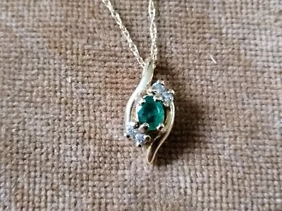 14k Gold EMERALD & DIAMOND Pendant *New* *Genuine* #B7 • $145