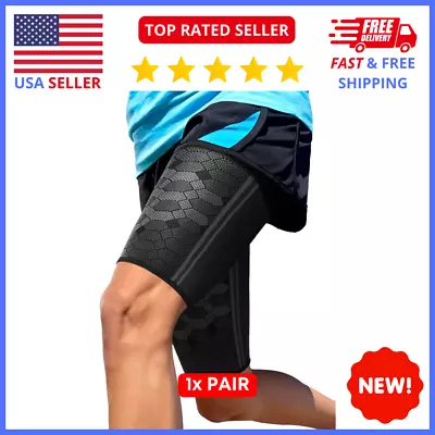 Sparthos Thigh Compression Sleeves (Pair) Quad & Hamstring Support MEDIUM BLACK • $19.67