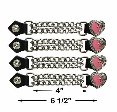 4pc Motorcycle Biker Pink Chrome Heart With Rose Design Vest Extender  • $22.95