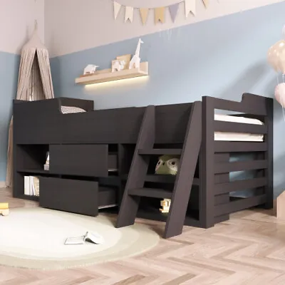 Kids Wooden Cabin Bed Mid Sleeper Bed Frame Storage Bed W/ Drawers & Shelves SY • £269.99