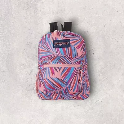 JanSport SuperBreak Dotted Palm One Size Backpack School Bag Pink Blue • £23.72