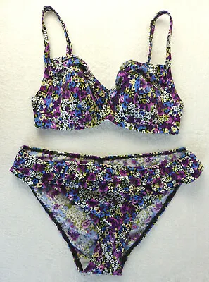 Figleaves 30D Underwired Padded Cherie Sweetheart Frill Bikini  Purple Mix • £10.99