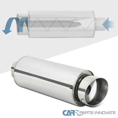 4  Slant Round Tip / 2.5  Inlet S/S Racing Spiral Exhaust Muffler W/ Silencer • $29.66