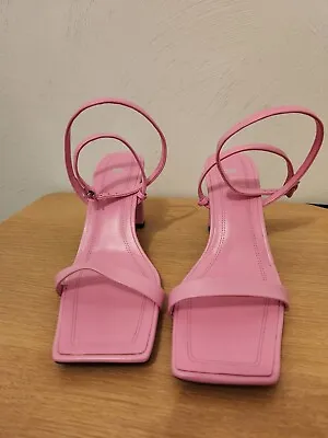 Zara Women's Sandal Pink Strappy Chunky Heel Square Toe Size 9 • $25