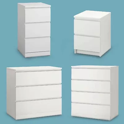 WHITE Chest Of Drawers Bedroom Furniture Storage Bedside 2 To 4 Draws - MODERN • £89.99