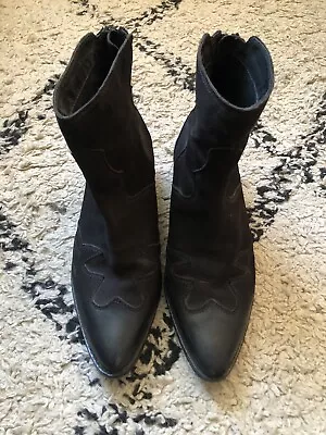£15 • Buy ‘Vintage 7’ Black Leather Cowboy Western Ankle Boots EU39/UK 6