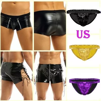 Sexy Men's Lingerie Underwear Zipper Boxer Briefs Latex Shorts Underpants M-XXL • $5.71