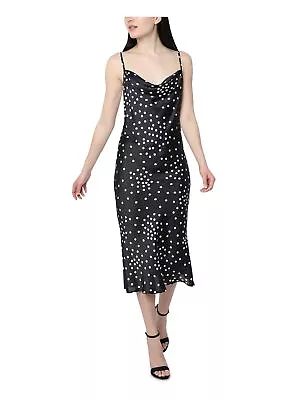 BEBE Womens Black Polka Dot Spaghetti Strap Cowl Neck Midi Dress  L • $4.24