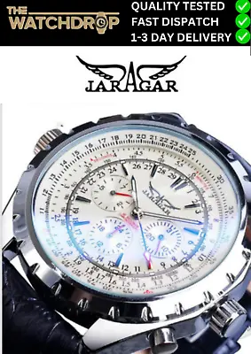 Mens Wristwatch Mechanical Automatic Watches Chronograph Leather Business Watch • £30.49