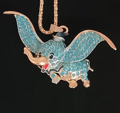 3D Betsey Johnson Crystal Flying Baby Elephant Circus Pendant Necklace Lt BLUE • $24.99