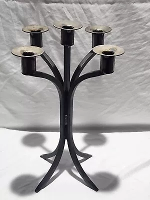 Vintage Art Deco Iron Triple Taper Candle Holder Great Patina Candelabra • $99