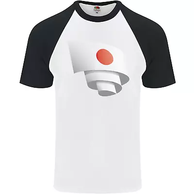 Curled Japan Flag Japanese Day Football Mens S/S Baseball T-Shirt • £8.99