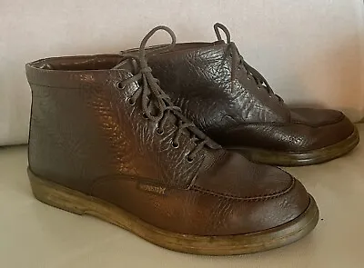 MEPHISTO France BROWN PEBBLE LEATHER LACE UP BOOTIE Comfort Shock Soles Sz 8.5 • $19