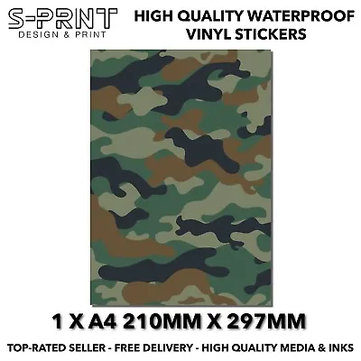 Camouflage Jungle Pattern A4 Sheet Self Adhesive Vinyl Waterproof Sticker Car A6 • £5.66