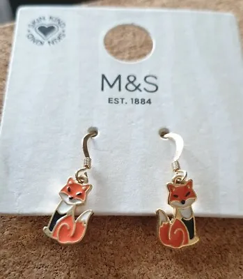 M & S Fox Gold Tone Dangly Earrings BNWT • £7