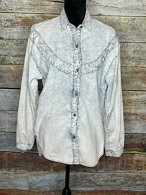 Vintage Ignite Sportswear Acid Washed Denim Western Shirt M Button Long Sleeve • £24.33