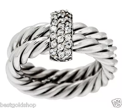 QVC Steel By Design Twisted Rope Crystal Accent Ring J287851 Sizes 6 Thru 11 • $29.50