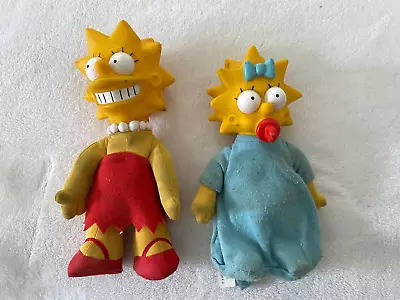 Vintage Maggie + Lisa Simpson Plush Doll Burger King Vinyl Head 8” 1990 TOY LOT • $7.98