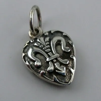 Sterling Silver FLEUR-DE-LIS Heart Charm NECKLACE PENDANT For Bracelet VINTAGE • $28