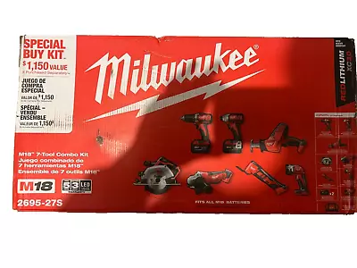 New Milwaukee 2695-27S M18 Cordless 7 Tool Combo Kit Drill Impact Circ Saw 18v • $450