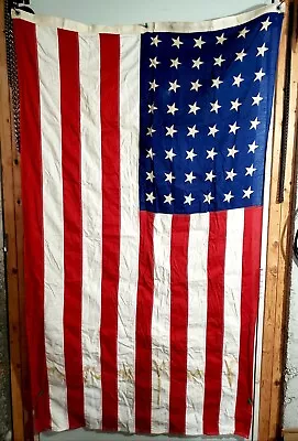 Vintage 48 Stars U.S. American Flag 32x60 Inches. Cotton Linen. 1912-1959 Flag • $35